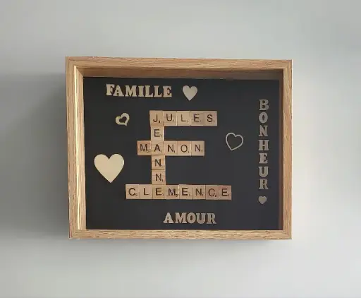 Cadre Scrabble (Rectangle) Famille Bonheur 4 prénoms